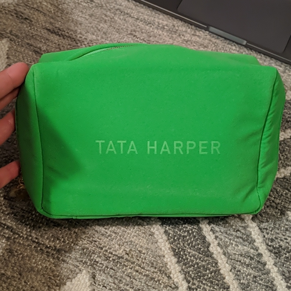 NWT Large Green Velvet Tata Harper Makeup Bag